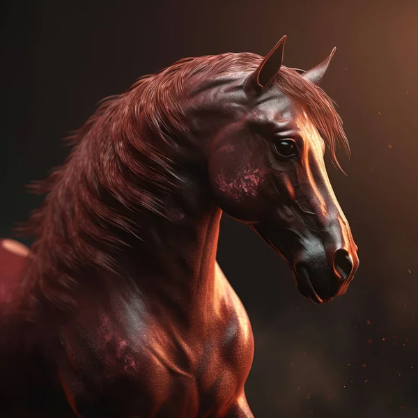 stock image red horse on dark background.