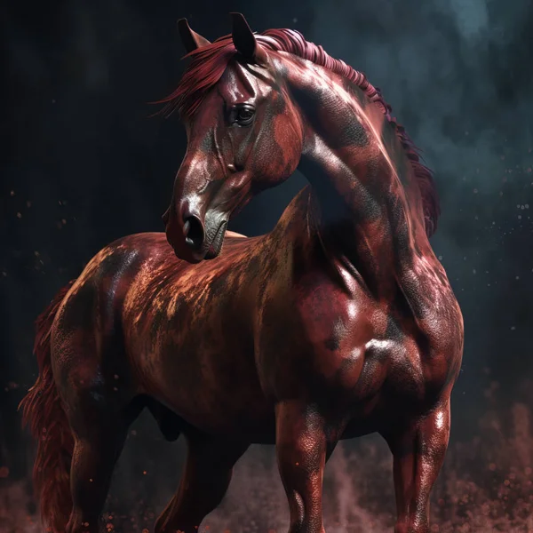 stock image red horse on dark background.