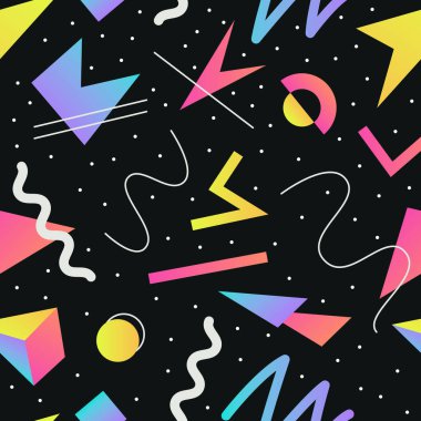 90 'ların Soyut Retro Geometrik Kusursuz Desenli Renkli Şekil 