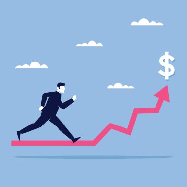 İşadamı Dolar İşareti ile Grafik Çizelgesinde Çalıştır 