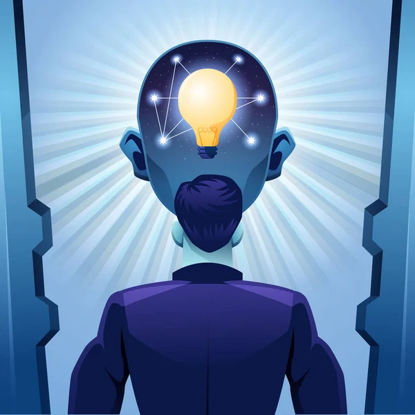 Kafasında ampul olan Yapay Zeka Robotu Minimalist ve Modern Mavili İşadamı 