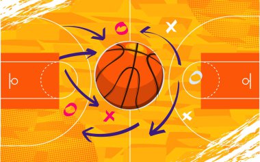 Soyut Çizgi Roman Basketbol Arkaplanı Basketbol Sahası ile Renkli 90 'ların Style ve Thunder Illustration