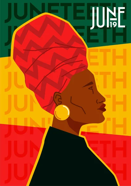 身穿非洲部落帽 头戴非洲彩旗 头戴伊斯兰族背景的美丽黑人妇女 — 图库矢量图片