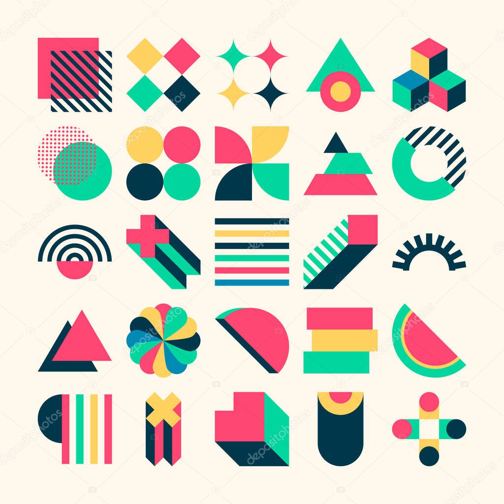 Pop Art Geometric Aesthetic Shape with Colorful Color Bundle Kit Set Objects