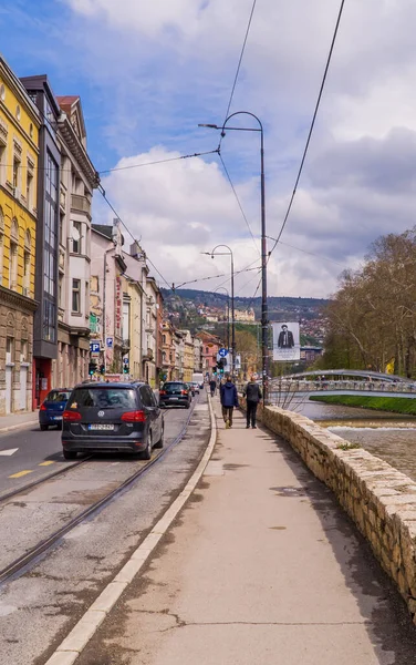 Сараево Босния Мая 2023 Года Здания Реке Милжака — стоковое фото