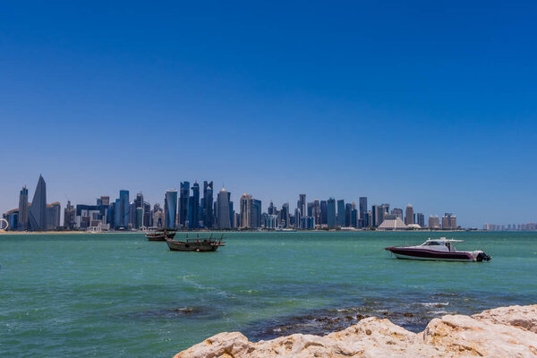 Doha, Qatar - May 10, 2024 - panorama view o fthe skyline of Doha