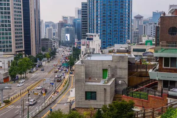 stock image Seoul, Korea - August 26, 2024 - modern buildings seen from Namsan Cable Car