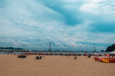Busan, Güney Kore - 31 Ağustos 2024 - Busan şehrinin popüler Songdo Sahili