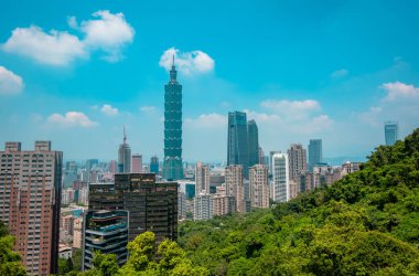 Taipei, Taiwan - September 2, 2024 - aerial panoramic view of Taipei skyline with Taipei 101 from Xiangshan (Elephant Mountain) clipart