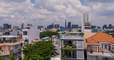 Ho Chi Minh Şehri, Vietnam - 2 Ekim 2024 - Saygon 'un panoramik hava manzarası 7. Bölge çatısı