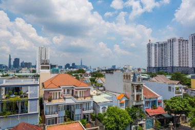 Ho Chi Minh Şehri, Vietnam - 2 Ekim 2024 - Saygon 'un panoramik hava manzarası 7. Bölge çatısı