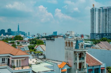 Ho Chi Minh Şehri, Vietnam - 2 Ekim 2024 - Saygon 'un panoramik hava manzarası 7. Bölge çatısı