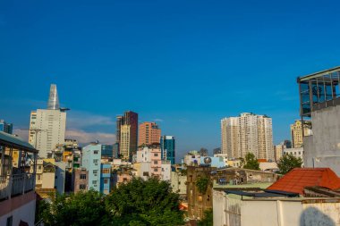 Ho Chi Minh Şehri, Vietnam - 3 Ekim 2024 - Saygon 'un panoramik hava manzarası 1. Bölge çatısı