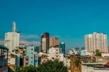 Ho Chi Minh Şehri, Vietnam - 3 Ekim 2024 - Saygon 'un panoramik hava manzarası 1. Bölge çatısı
