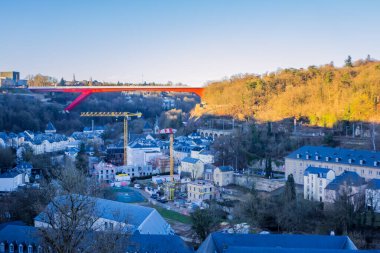 Luxembourg City - January 15, 2025 - Red bridge and Kirchberg skyline clipart