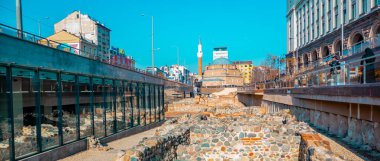 Sofia, Bulgaria - February 1, 2025 - Sofia Central Mosque and Serdika Ruins Metro Station clipart