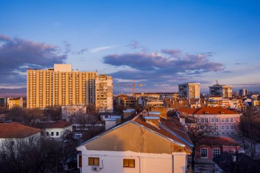 Sofya ve Bulgaristan 'ın güzel günbatımı manzarası