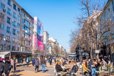 Sofya, Bulgaristan - 2 Şubat 2025 - Vitosha Bulvarı 'nın samimi manzarası