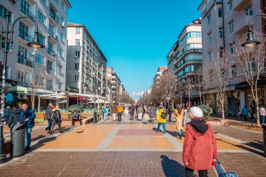 Sofya, Bulgaristan - 2 Şubat 2025 - Vitosha Bulvarı 'nın samimi manzarası