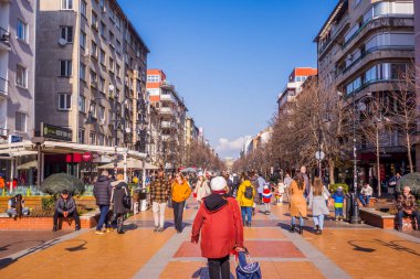 Sofya, Bulgaristan - 2 Şubat 2025 - Vitosha Bulvarı 'nın samimi manzarası