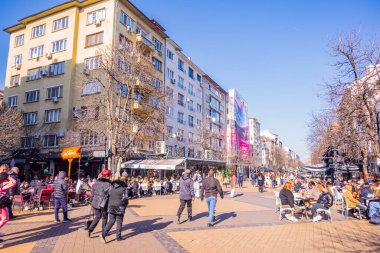 Sofya, Bulgaristan - 2 Şubat 2025 - Vitosha Bulvarı 'nın samimi manzarası