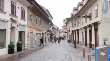Ljubljana, Slovenya - 5 Şubat 2025 - Ljubljana şehir merkezinde gizli sokak sahnesi