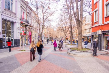 Filibe, Bulgaristan - 7 Şubat 2025 - Kapana, Filibe 'de sokak sahnesi
