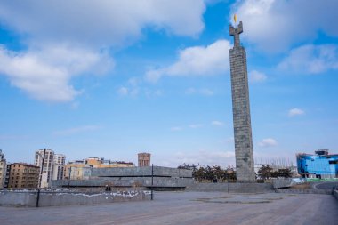 Erivan, Ermenistan - 13 Şubat 2025 - 50 yıllık Sovyet Ermeni Anıtı 