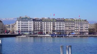 Cenevre, İsviçre - 5 Mart 2025 - Cenevre Gölü kıyıları 