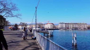 Cenevre, İsviçre - 5 Mart 2025 - Cenevre Gölü kıyıları 