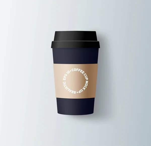 Realistic Paper Coffee Cups Black Colors Vector Mockup Plastic Carton — Stock Vector