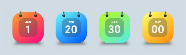 Set Van Kleurrijke Kalendersymbolen Kalender Met Maand Datum Vectoricoon — Stockvector