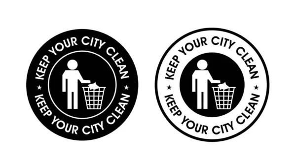 Keep Your City Clean Rundet Vector Icon Set Schwarz Farbe — Stockvektor