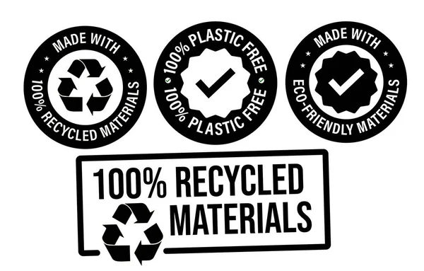Ανακυκλωμένα Υλικά Αφηρημένα Διανυσματικό Εικονίδιο Σετ 100 Πλαστικό Ελεύθερο Κατασκευασμένο — Διανυσματικό Αρχείο