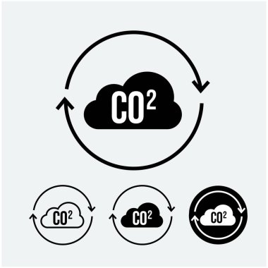 'CO2 emisyon' vektör simgesi ayarlandı, düşük karbon emisyonu soyut. siyah renkli