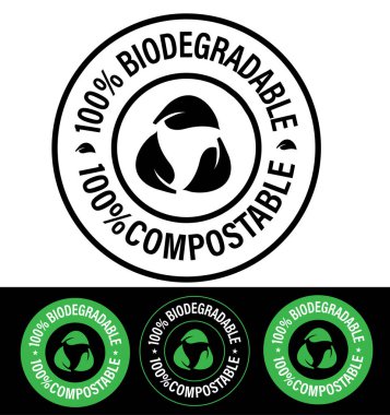 % 100 biyolojik çözünebilir% 100 gübrelenebilir vektör simgesi seti, çevre dostu soyut