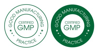 iyi üretim uygulaması, sertifikalı GMP vektör simgesi, yeşil renkli ince metin