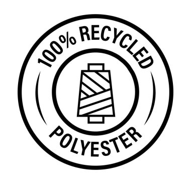 % 100 geri dönüştürülmüş polyester vektör simgesi, siyah renkli.