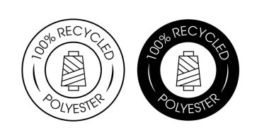 % 100 geri dönüşümlü polyester vektör ikonu seti. İnce logo, siyah renkli.
