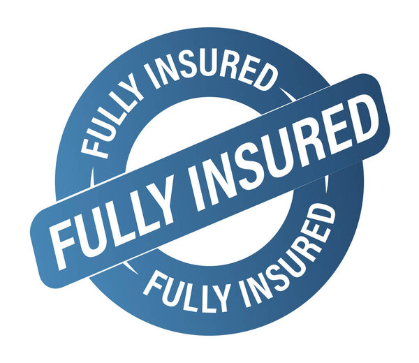 fully insured vector icon, rubber stamp design, blue in color