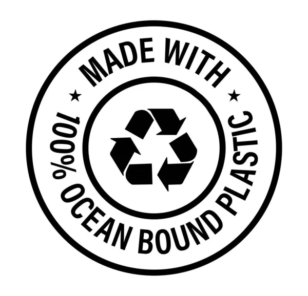 Hergestellt Mit 100 Ozeangebundenem Plastikvektorsymbol Schwarz Der Farbe Recyceln Abstrakte — Stockvektor