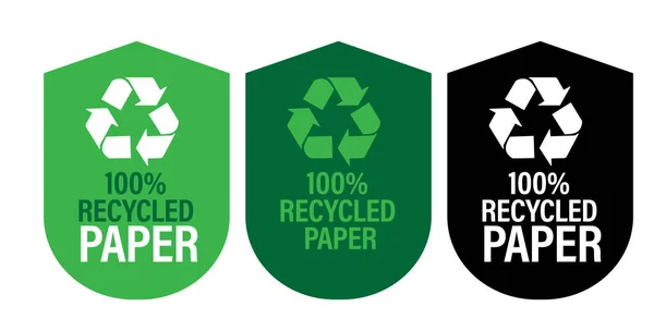 100 Ανακυκλωμένο Χάρτινο Διάνυσμα Σύνολο Εικονίδιο Πράσινο Χρώμα — Διανυσματικό Αρχείο