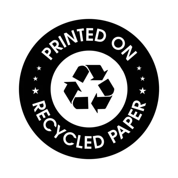 Gedruckt Auf Recyclingpapier Vektor Symbol Schwarz Farbe Recycling Abstrakt — Stockvektor