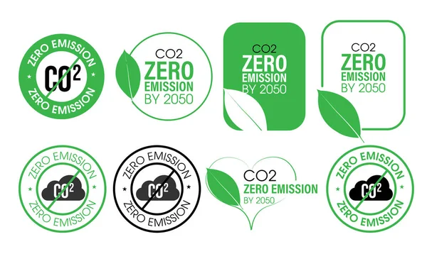 2050 yılına kadar çevresel soyut sıfır CO2 emisyonu. Vektör simgesi seti, yeşil renkte