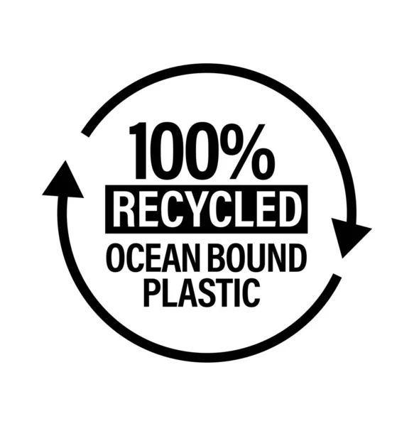 100 Ανακυκλωμένο Ωκεάνιο Δεμένο Πλαστικό Διανυσματικό Εικονίδιο Μαύρο Χρώμα — Διανυσματικό Αρχείο