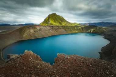 Beautiful blue lake in Highlands of Iceland, Hnausapollur Blahylur volcanic lake, Icelandic adventure clipart