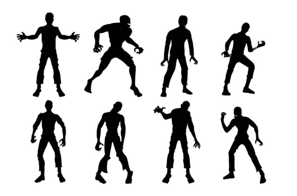 Silhouette Zombie Standing Posture Collection Illustration Terror Scary Halloween Theme — Stock Vector