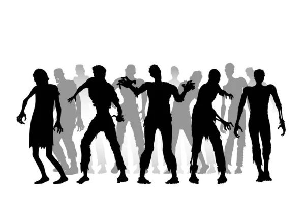 Silhouette Zombie Grand Groupe Debout Sur Fond Blanc Illustration Sur — Image vectorielle