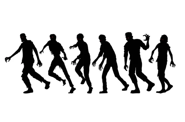 Silhouette Vector Zombie Group Running Walking Forward White Background Illustration — Stock Vector