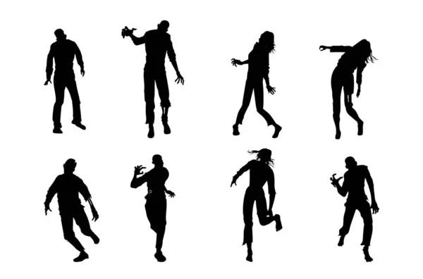 Zombie Silhouette Dans Nombreuses Posture Comme Debout Marche Course Chasse — Image vectorielle